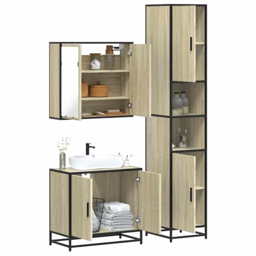 Youuihom 3-TLG. Badmöbel-Set Sonoma-Eiche Holzwerkstoff Badezimmerschrank mit Spiegel & Waschbeckenunterschrank 65 cm Breite Stilvoll & Langlebig für Modernes Badezimmer von Youuihom