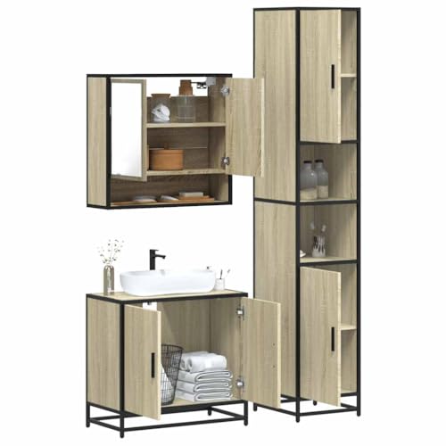 Youuihom 3-TLG. Badmöbel-Set Sonoma-Eiche Holzwerkstoff Badezimmerschrank mit Spiegelschrank & Waschbeckenunterschrank 65 cm Breite Stilvoll & Robust für Modernes Badezimmer von Youuihom