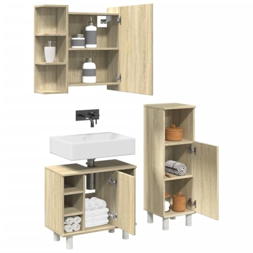 Youuihom 3-TLG. Badmöbel-Set Sonoma-Eiche Holzwerkstoff Spiegelschrank mit 2 Badezimmerschränken 80 x 20,5 x 64 cm & 60 x 32 x 53,5 cm Stauraum Modernes Design für Bad WC oder Flur Youuihom 3-TLG. Badmöbel-Set Sonoma-Eiche Holzwerkstoff Spiegelschrank mit 2 Badezimmerschränken 80 x 20,5 x 64 cm & 60 x 32 x 53,5 cm Stauraum Modernes Design für Bad WC oder Flur von Youuihom