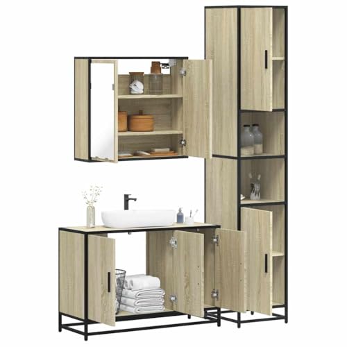 Youuihom 3-TLG. Badmöbel-Set Sonoma-Eiche aus Holzwerkstoff mit Spiegelschrank Waschbeckenunterschrank & Badschrank 65 x 20 x 60 cm Stilvoll & Langlebig für Moderne Badezimmer von Youuihom