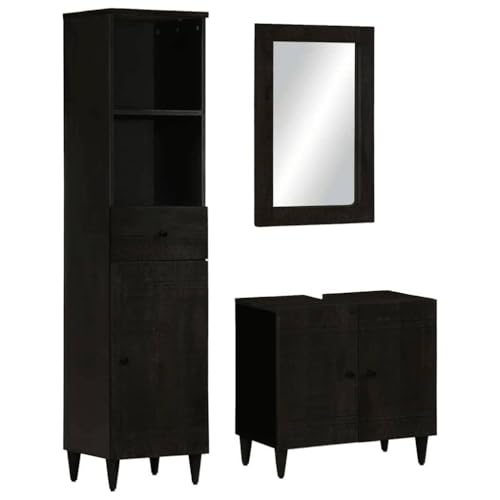 Youuihom 3-TLG. Badmöbel-Set aus massivem Mangoholz mit Spiegel Waschbeckenunterschrank und Badezimmerschrank Stilvolles Design & Robust für modernes Badezimmer 62 x 33 x 58 cm von Youuihom