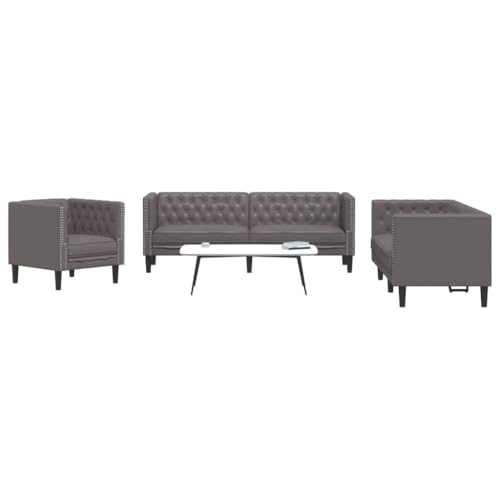 Youuihom 3-TLG. Chesterfield-Sofa-Set Grau Kunstleder Küchensofa Schlafcouch Big Sofa Kleines Sofa für Jugendzimmer Küchen Esszimmer Wohnzimmer von Youuihom