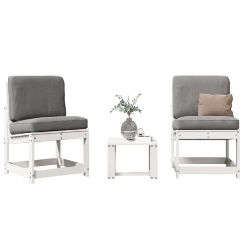 Youuihom 3-TLG. Garten-Lounge-Set Weiß Massivholz Kiefer Camping-Stühle Gartenstühle Loungesessel Outdoor Balkonstuhl für Camping Balkon Strand Garten von Youuihom