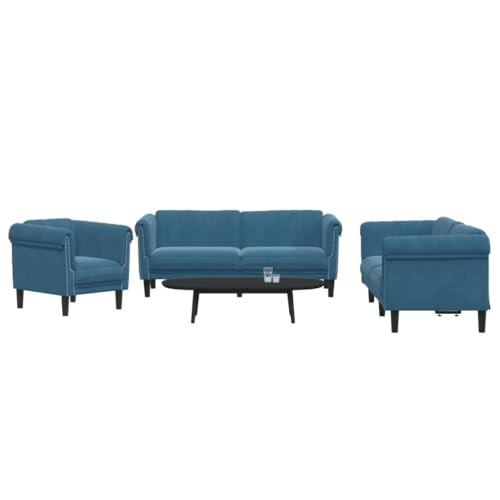 Youuihom 3-TLG. Sofagarnitur Blau Samt Sofa Wohnzimmer Schlafcouch Outdoor Sofa Küchensofa für Küchen Balkon Esszimmer Wohnzimmer von Youuihom