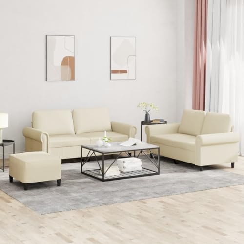Youuihom 3-TLG. Sofagarnitur mit Kissen Creme Kunstleder Sofa Wohnzimmer Schlafcouch Loungesessel Outdoor Balkon Sofa für Jugendzimmer Wohnzimmer Balkon Esszimmer von Youuihom