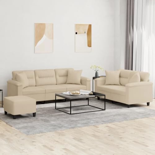 Youuihom 3-TLG. Sofagarnitur mit Kissen Creme Mikrofasergewebe Küchensofa Outdoor Sofa Loungesessel Outdoor Kleines Sofa für Balkon Küchen Wohnzimmer Jugendzimmer von Youuihom
