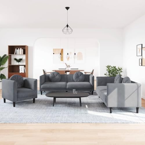 Youuihom 3-TLG. Sofagarnitur mit Kissen Dunkelgrau Samt Sofa Sessel Schlafcouch Schlafsofa Cauchsofa für Balkon Küchen Esszimmer Wohnzimmer von Youuihom