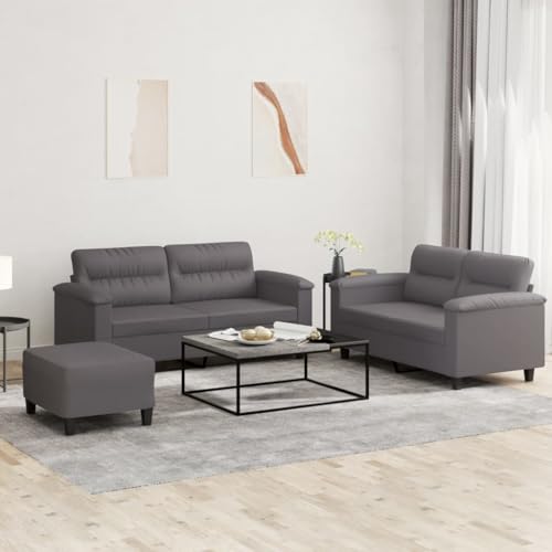 Youuihom 3-TLG. Sofagarnitur mit Kissen Grau Kunstleder Lounge Sofa Outdoor Couch Big Sofa Cauchsofa für Küchen Jugendzimmer Balkon Esszimmer von Youuihom