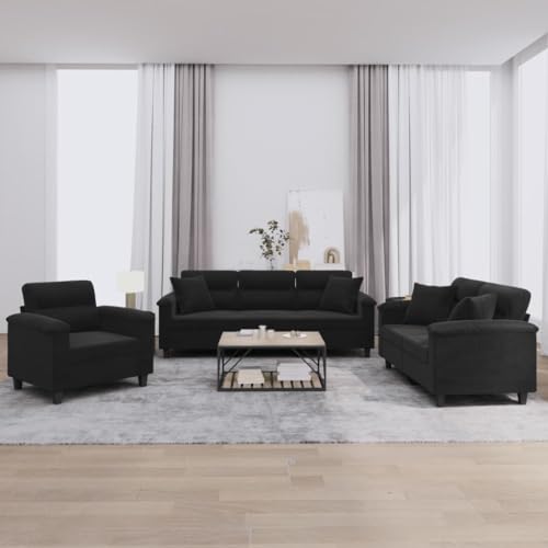 Youuihom 3-TLG. Sofagarnitur mit Kissen Schwarz Mikrofasergewebe Kleines Sofa Schlafcouch Cauchsofa Balkon Sofa für Jugendzimmer Balkon Wohnzimmer Esszimmer Youuihom 3-TLG. Sofagarnitur mit Kissen Schwarz Mikrofasergewebe Kleines Sofa Schlafcouch Cauchsofa Balkon Sofa für Jugendzimmer Balkon Wohnzimmer Esszimmer von Youuihom