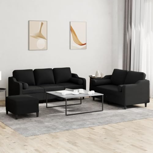 Youuihom 3-TLG. Sofagarnitur mit Kissen Schwarz Stoff Küchensofa Schlafcouch Sessel Wohnzimmer Balkon Sofa für Balkon Küchen Esszimmer Jugendzimmer von Youuihom