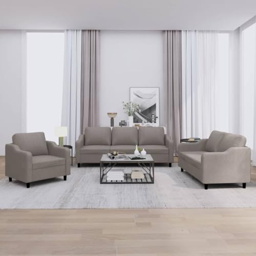 Youuihom 3-TLG. Sofagarnitur mit Kissen Taupe Stoff Sofa Klein Schlafcouch Sessel Wohnzimmer Cauchsofa für Balkon Wohnzimmer Esszimmer Jugendzimmer von Youuihom