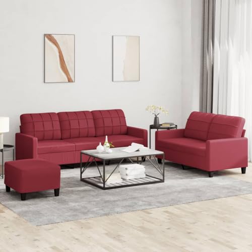 Youuihom 3-TLG. Sofagarnitur mit Kissen Weinrot Kunstleder Sofa Wohnzimmer Schlafcouch Outdoor Sofa Küchensofa für Jugendzimmer Balkon Küchen Esszimmer von Youuihom
