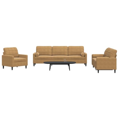 Youuihom 3-TLG. Sofagarnitur mit Kissen und Nackenrollen Braun Samt Kleine Couch Schlafcouch Outdoor Sofa Lounge Sofa für Jugendzimmer Esszimmer Wohnzimmer Balkon von Youuihom