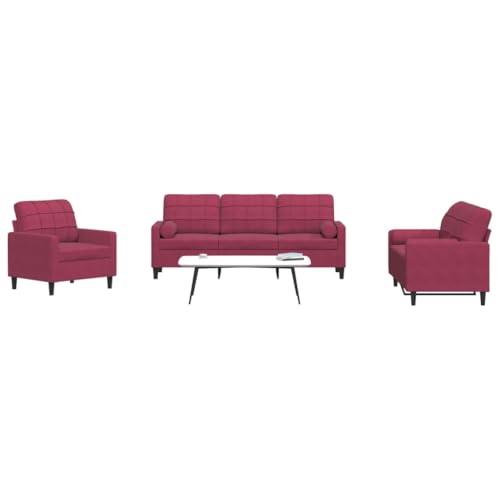 Youuihom 3-TLG. Sofagarnitur mit Kissen und Nackenrollen Weinrot Samt Sofa Sessel Schlafcouch Schlafsofa Cauchsofa für Balkon Esszimmer Jugendzimmer Wohnzimmer von Youuihom