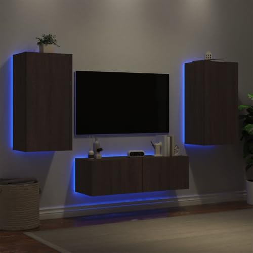 Youuihom 3-TLG. TV-Wohnwand mit LED-Leuchten Braun Eichen-Optik Tv Tisch Couchtisch Fernsehschrank Tv Bank für Flur Schlafzimmer Wohnstube Inneres von Youuihom