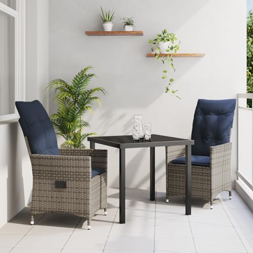 Youuihom 3-teilige Garten Essgruppe Schwarz Quadratischer Tisch mit Navy Kissen Stahlrahmen Modernes Design Robust & Wetterfest für Balkon Terrasse und Garten Youuihom 3-teilige Garten Essgruppe Schwarz Quadratischer Tisch mit Navy Kissen Stahlrahmen Modernes Design Robust & Wetterfest für Balkon Terrasse und Garten von Youuihom