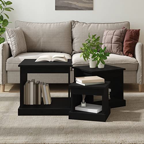 Youuihom 3er Set Couchtisch Schwarz Holzwerkstoff Beistelltische Nachttische mit DREI Größen für Wohnzimmer Schlafzimmer Vielseitig Modernes Design von Youuihom