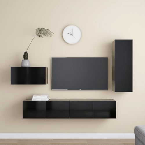 Youuihom 4-TLG Hängender TV-Schrank Set Schwarz Holzwerkstoff 60+30+80 cm Modernes TV Board Lowboard Sideboard für Wohnzimmer Schlafzimmer Flur von Youuihom