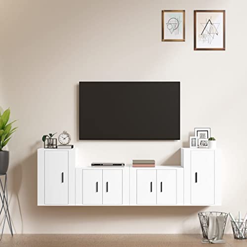 Youuihom 4-TLG TV-Schrank Set Weiß Holzwerkstoff Wand-Lowboard Modernes Design 57/40 cm Breite Reichlich Stauraum Fernsehtisch für Wohnzimmer Schlafzimmer von Youuihom