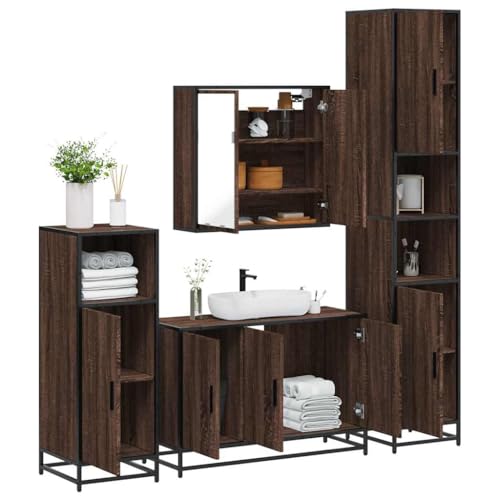 Youuihom 4-TLG. Badmöbel Set Braun Eichen-Optik aus Holzwerkstoff und Metall Spiegelschrank Waschbeckenunterschrank mit Stauraum für Badezimmer Youuihom 4-TLG. Badmöbel Set Braun Eichen-Optik aus Holzwerkstoff und Metall Spiegelschrank Waschbeckenunterschrank mit Stauraum für Badezimmer von Youuihom