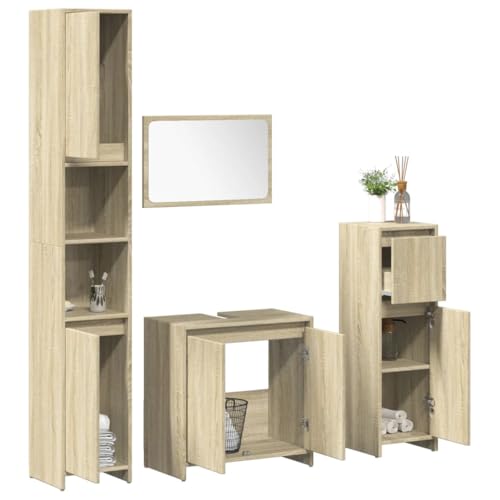 Youuihom 4-TLG. Badmöbel-Set Sonoma-Eiche Holzwerkstoff mit Spiegel Waschbeckenunterschrank Hochschrank und Badezimmerschrank für stilvolles Design 30 x 30 cm bis 60 x 45 cm Robust & Praktisch Youuihom 4-TLG. Badmöbel-Set Sonoma-Eiche Holzwerkstoff mit Spiegel Waschbeckenunterschrank Hochschrank und Badezimmerschrank für stilvolles Design 30 x 30 cm bis 60 x 45 cm Robust & Praktisch von Youuihom