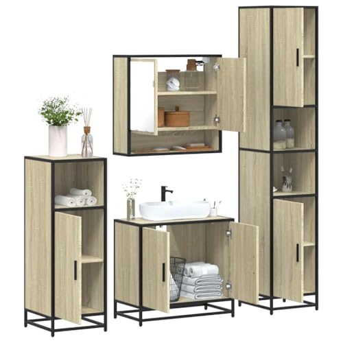 Youuihom 4-TLG. Badmöbel Set Sonoma Eiche Holzwerkstoff mit Spiegelschrank Waschbeckenunterschrank und Hochschrank Stilvoll & Platzsparend für Badezimmer Youuihom 4-TLG. Badmöbel Set Sonoma Eiche Holzwerkstoff mit Spiegelschrank Waschbeckenunterschrank und Hochschrank Stilvoll & Platzsparend für Badezimmer von Youuihom