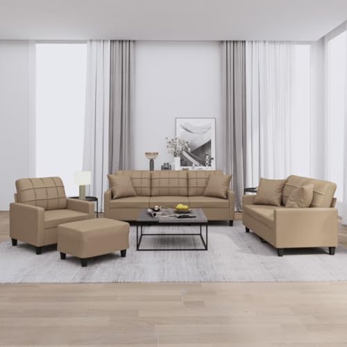 Youuihom 4-TLG. Sofagarnitur mit Kissen Cappuccino-Braun Kunstleder Küchensofa Outdoor Sofa Sessel Wohnzimmer Cauchsofa für Jugendzimmer Balkon Wohnzimmer Küchen von Youuihom