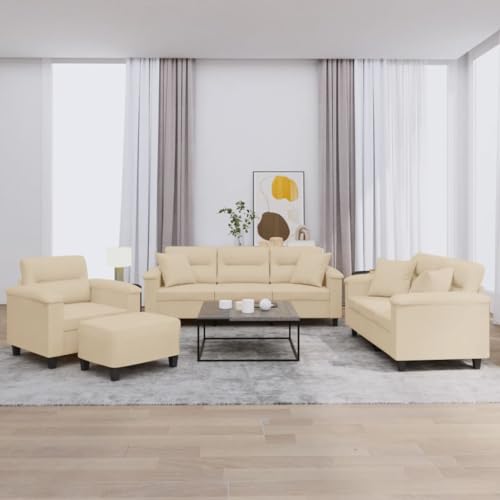 Youuihom 4-TLG. Sofagarnitur mit Kissen Creme Mikrofasergewebe Kleines Sofa Schlafcouch Cauchsofa Balkon Sofa für Jugendzimmer Balkon Wohnzimmer Esszimmer von Youuihom
