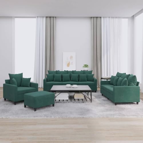 Youuihom 4-TLG. Sofagarnitur mit Kissen Dunkelgrün Samt Balkon Couch Schlafsofa Outdoor Couch Sessel Wohnzimmer für Küchen Esszimmer Wohnzimmer Jugendzimmer von Youuihom