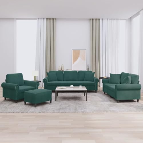 Youuihom 4-TLG. Sofagarnitur mit Kissen Dunkelgrün Samt Kleine Couch Schlafcouch Loungesessel Outdoor Cauchsofa für Küchen Wohnzimmer Jugendzimmer Esszimmer von Youuihom