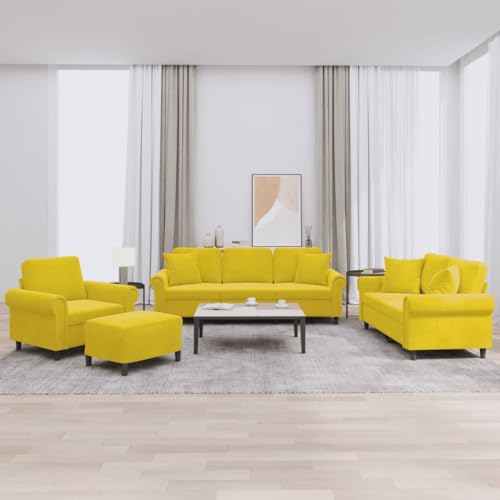 Youuihom 4-TLG. Sofagarnitur mit Kissen Gelb Samt Kleine Couch Schlafcouch Loungesessel Outdoor Cauchsofa für Küchen Wohnzimmer Jugendzimmer Esszimmer von Youuihom