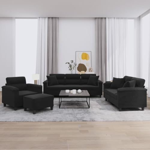 Youuihom 4-TLG. Sofagarnitur mit Kissen Schwarz Mikrofasergewebe Kleines Sofa Schlafcouch Cauchsofa Balkon Sofa für Jugendzimmer Balkon Wohnzimmer Esszimmer Youuihom 4-TLG. Sofagarnitur mit Kissen Schwarz Mikrofasergewebe Kleines Sofa Schlafcouch Cauchsofa Balkon Sofa für Jugendzimmer Balkon Wohnzimmer Esszimmer von Youuihom
