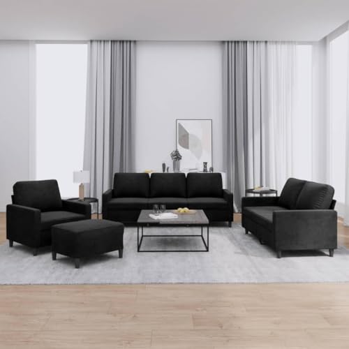 Youuihom 4-TLG. Sofagarnitur mit Kissen Schwarz Samt Kleines Sofa Loungesessel Outdoor Sessel Wohnzimmer Kleine Sofa für Jugendzimmer Wohnzimmer Balkon Küchen von Youuihom