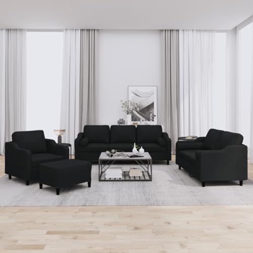 Youuihom 4-TLG. Sofagarnitur mit Kissen Schwarz Stoff Sofa Klein Schlafcouch Sessel Wohnzimmer Cauchsofa für Balkon Wohnzimmer Esszimmer Jugendzimmer von Youuihom