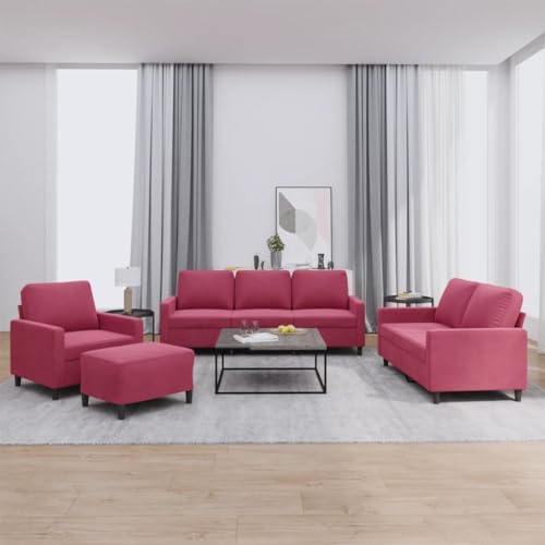 Youuihom 4-TLG. Sofagarnitur mit Kissen Weinrot Samt Kleines Sofa Loungesessel Outdoor Sessel Wohnzimmer Kleine Sofa für Jugendzimmer Wohnzimmer Balkon Küchen von Youuihom