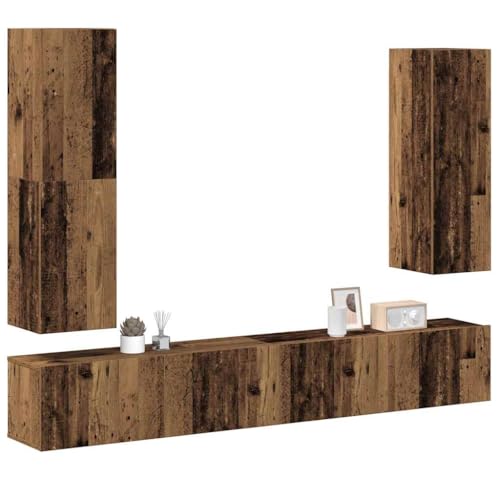 Youuihom 4-TLG. TV-Schrank-Set Wandmontage Altholz-Optik Holzwerkstoff Fernseher Ständer Couchtisch Tv Sideboard Wohnzimmer Fernseher Schrank für Wohnstube Schlafzimmer Inneres Flur von Youuihom