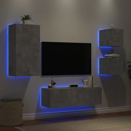 Youuihom 4-TLG. TV-Wohnwand mit LED-Leuchten Betongrau Tv Unterschrank Couchtisch Tv Ständer Fernsehschrank für Flur Inneres Wohnstube Schlafzimmer Youuihom 4-TLG. TV-Wohnwand mit LED-Leuchten Betongrau Tv Unterschrank Couchtisch Tv Ständer Fernsehschrank für Flur Inneres Wohnstube Schlafzimmer von Youuihom
