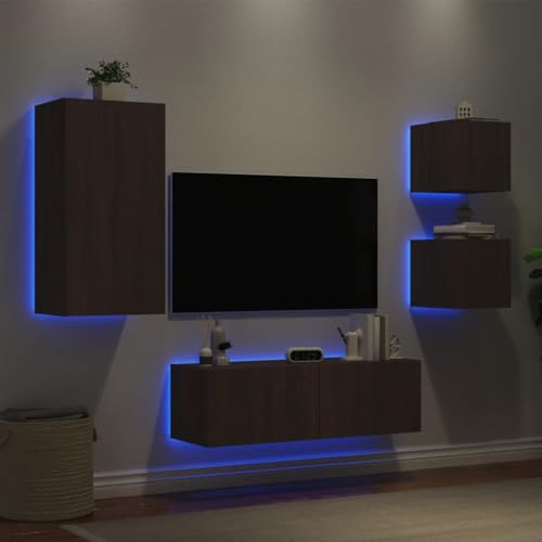 Youuihom 4-TLG. TV-Wohnwand mit LED-Leuchten Braun Eichen-Optik Tv Unterschrank Couchtisch Tv Ständer Fernsehschrank für Flur Inneres Wohnstube Schlafzimmer von Youuihom