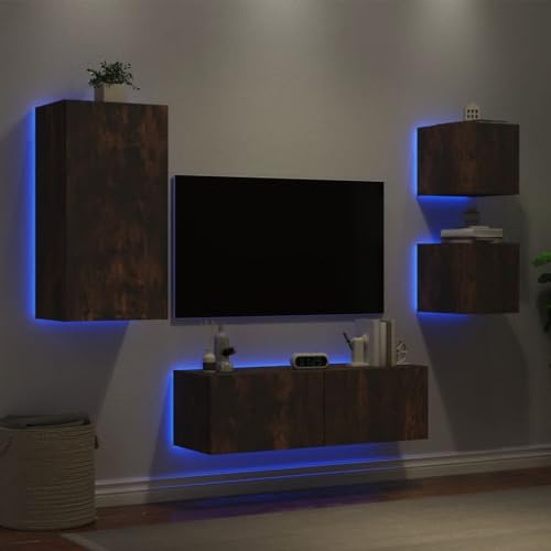 Youuihom 4-TLG. TV-Wohnwand mit LED-Leuchten Räuchereiche Tv Unterschrank Couchtisch Tv Ständer Fernsehschrank für Flur Inneres Wohnstube Schlafzimmer Youuihom 4-TLG. TV-Wohnwand mit LED-Leuchten Räuchereiche Tv Unterschrank Couchtisch Tv Ständer Fernsehschrank für Flur Inneres Wohnstube Schlafzimmer von Youuihom