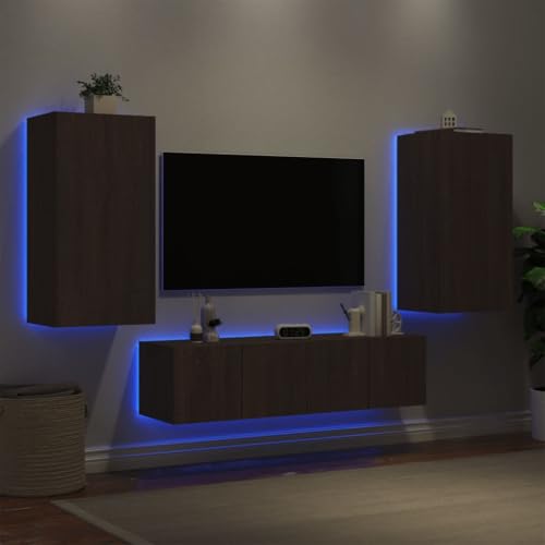 Youuihom 4-TLG. Wohnwand mit LED-Beleuchtung Braun Eiche Holzwerkstoff Fernseher Tisch Tv Schrank Wohnzimmer Möbel Tv Bank für Inneres Schlafzimmer Wohnstube Flur Youuihom 4-TLG. Wohnwand mit LED-Beleuchtung Braun Eiche Holzwerkstoff Fernseher Tisch Tv Schrank Wohnzimmer Möbel Tv Bank für Inneres Schlafzimmer Wohnstube Flur von Youuihom