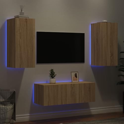 Youuihom 4-TLG. Wohnwand mit LED-Beleuchtung Sonoma-Eiche Holzwerkstoff Tv Tisch Wohnzimmer Möbel Buffetschrank Sideboard Tv Lowboard für Schlafzimmer Inneres Wohnstube Flur Youuihom 4-TLG. Wohnwand mit LED-Beleuchtung Sonoma-Eiche Holzwerkstoff Tv Tisch Wohnzimmer Möbel Buffetschrank Sideboard Tv Lowboard für Schlafzimmer Inneres Wohnstube Flur von Youuihom