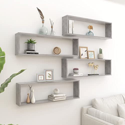 Youuihom 4X Würfel Wandregal Set Betongrau aus Holzwerkstoff Bücherregal Schmal 100x15x30 cm Elegantes Design Stabiles Regal für Bücher CDs Pflanzen in Wohnzimmer Bad Küche von Youuihom
