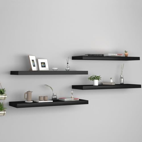Youuihom 4er Set Schweberegale Schwarz 80x23,5x3,8 cm MDF Wabenplatten-Design mit Metallrahmen und unsichtbarem Montagesystem für Wandregal im Wohnzimmer Küche Bad von Youuihom