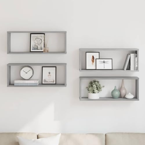 Youuihom 4er Set Würfel Wandregal Grau Sonoma 60x15x23 cm aus Holzwerkstoff mit 40kg Tragkraft für Bücher Deko im Wohnzimmer Schlafzimmer Bad von Youuihom