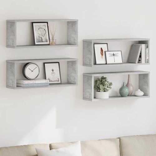 Youuihom 4er Set Würfel Wandregale Betongrau aus Holzwerkstoff 60x15x23 cm Schwebendes Regal für Dekoration Bücher Aufbewahrung in Wohnzimmer Bad Küche mit Robustem Design von Youuihom