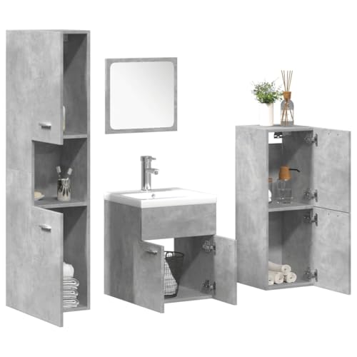 Youuihom 5-TLG. Badmöbel-Set Betongrau aus Holzwerkstoff mit Waschbecken Spiegel und Hochschrank 41 x 38,5 x 46 cm Modernes Design & Reichlich Stauraum für Badezimmer Youuihom 5-TLG. Badmöbel-Set Betongrau aus Holzwerkstoff mit Waschbecken Spiegel und Hochschrank 41 x 38,5 x 46 cm Modernes Design & Reichlich Stauraum für Badezimmer von Youuihom