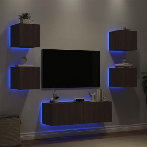 Youuihom 5-TLG. TV-Wohnwand mit LED-Leuchten Braun Eichen-Optik Tv Stand Cabinet Wohnzimmer Möbel Buffetschrank Fernsehschrank für Schlafzimmer Wohnstube Inneres Flur von Youuihom