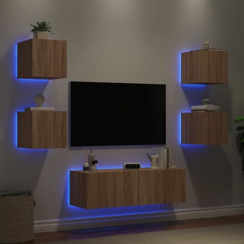 Youuihom 5-TLG. TV-Wohnwand mit LED-Leuchten Sonoma-Eiche Tv Stand Cabinet Wohnzimmer Möbel Buffetschrank Fernsehschrank für Schlafzimmer Wohnstube Inneres Flur Youuihom 5-TLG. TV-Wohnwand mit LED-Leuchten Sonoma-Eiche Tv Stand Cabinet Wohnzimmer Möbel Buffetschrank Fernsehschrank für Schlafzimmer Wohnstube Inneres Flur von Youuihom