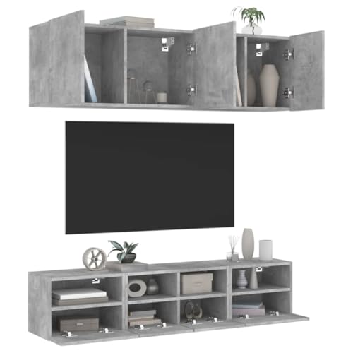 Youuihom 5-TLG. Wohnwand Betongrau Holzwerkstoff Fernseher Schrank Couchtisch Tv Ständer Fernseher Tisch für Wohnstube Schlafzimmer Inneres Flur von Youuihom