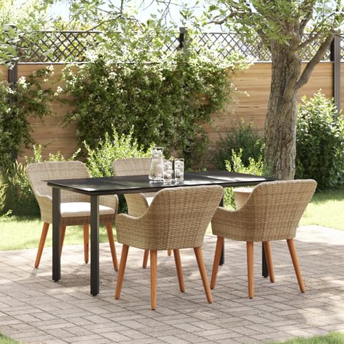 Youuihom 5-teilige Garten Essgruppe Beige Poly Rattan Esstisch mit 4 Stühlen Modernes Design für Balkon Terrasse und Garten Robustes Material UV-beständig von Youuihom